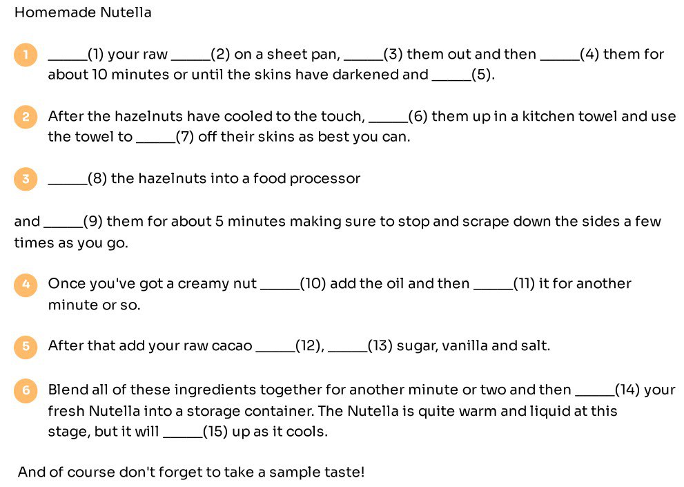 Your MINI-TASK is to watch a video and complete the gaps in the Nutella recipe.